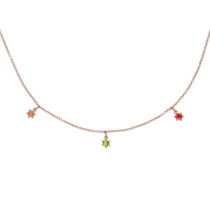 Leo Zodiac Gold Fringe Necklace with Peridot, Sunstone & Garnet 16" Chain By Valley Rose Ethical Jewelry