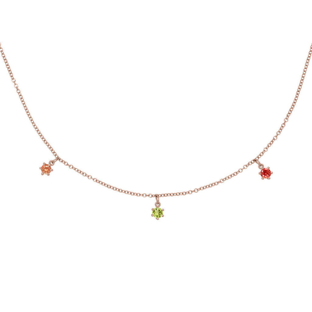 Leo Zodiac Gold Fringe Necklace with Peridot, Sunstone & Garnet 16