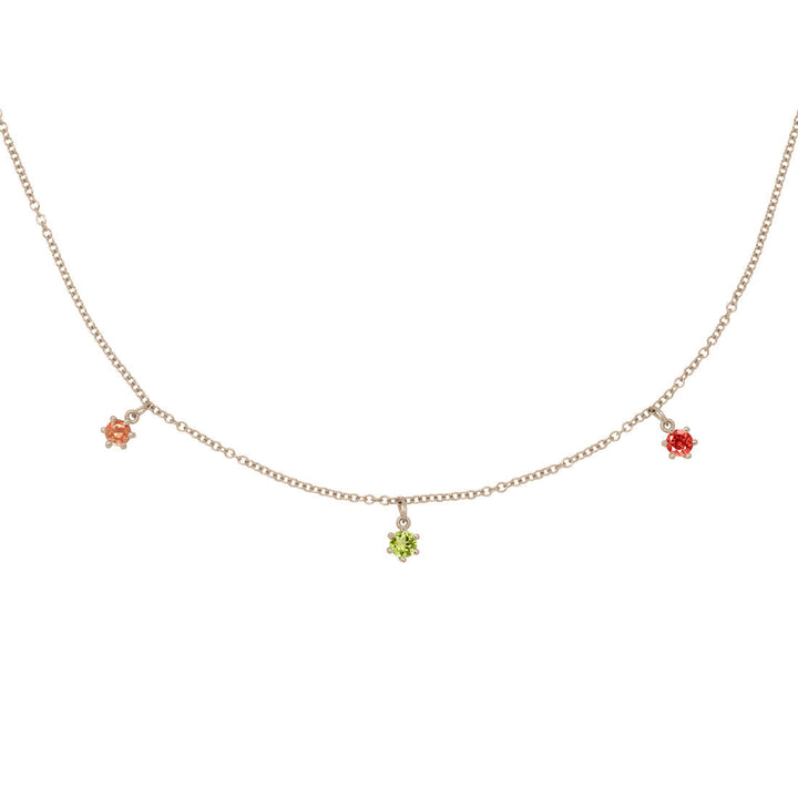 Leo Zodiac Gold Fringe Necklace with Peridot, Sunstone & Garnet 16" Chain By Valley Rose Ethical Jewelry