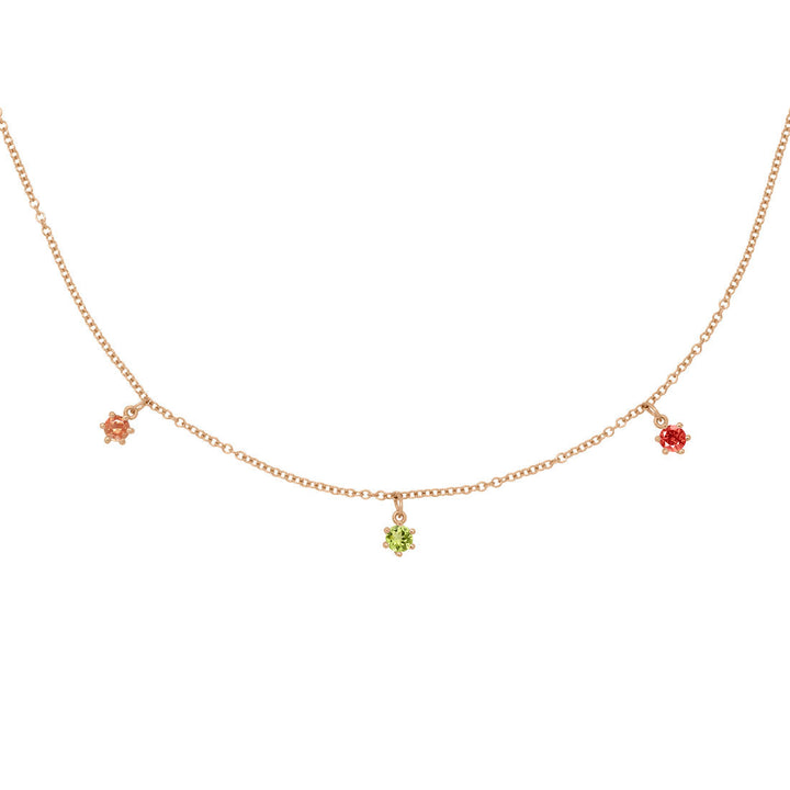Leo Zodiac Gold Fringe Necklace with Peridot, Sunstone & Garnet 16" Chain By Valley Rose Ethical Jewelry