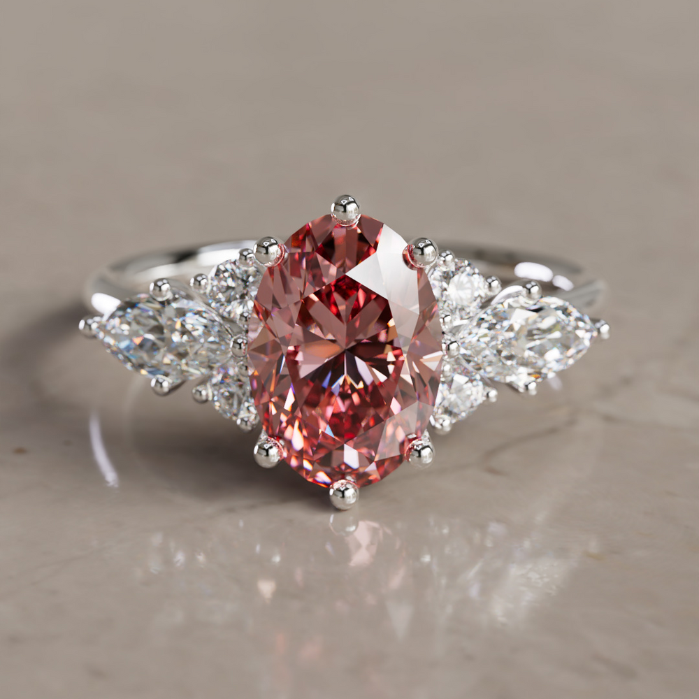 Fantasy Engagement Ring with Oval Pink Diamond and Marquise Diamonds By Valley Rose