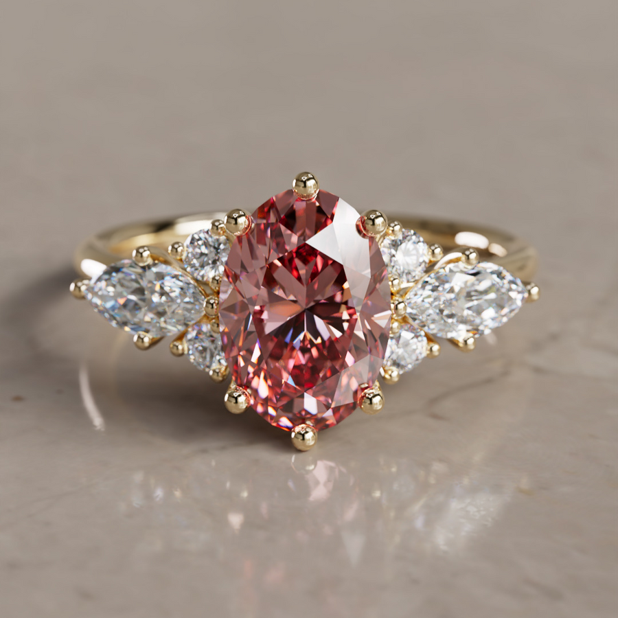 Fantasy Engagement Ring with Oval Pink Diamond and Marquise Diamonds By Valley Rose