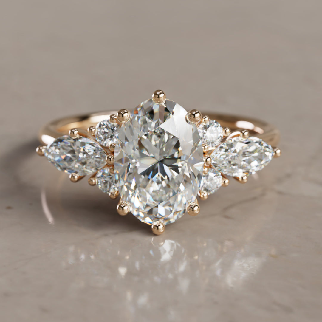 Leonora Ovaler Labor-Diamant Einzigartiger Vintage-Verlobungsring (Nur Fassung)