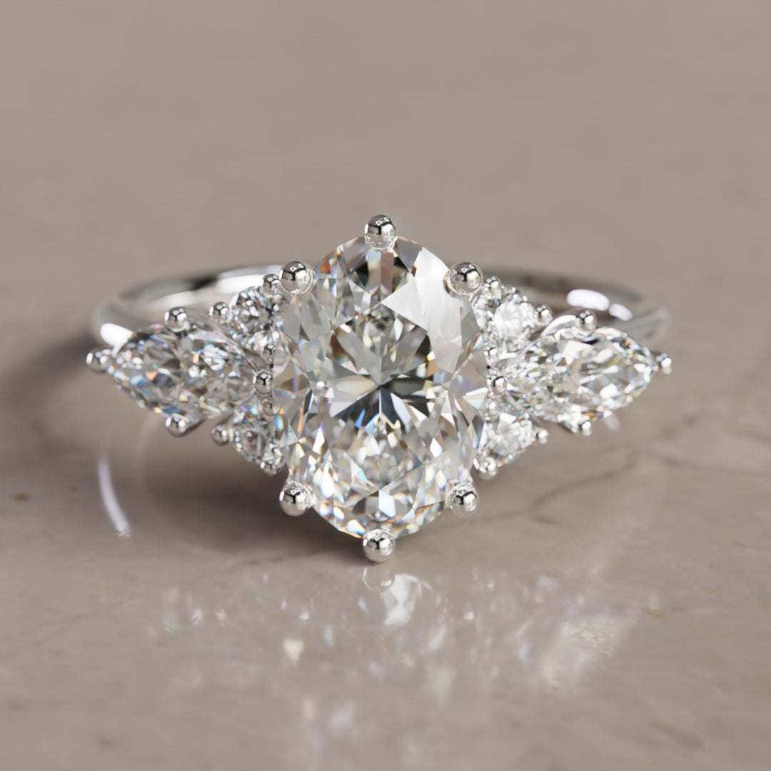 Leonora Ovaler Labor-Diamant Einzigartiger Vintage-Verlobungsring (Nur Fassung)