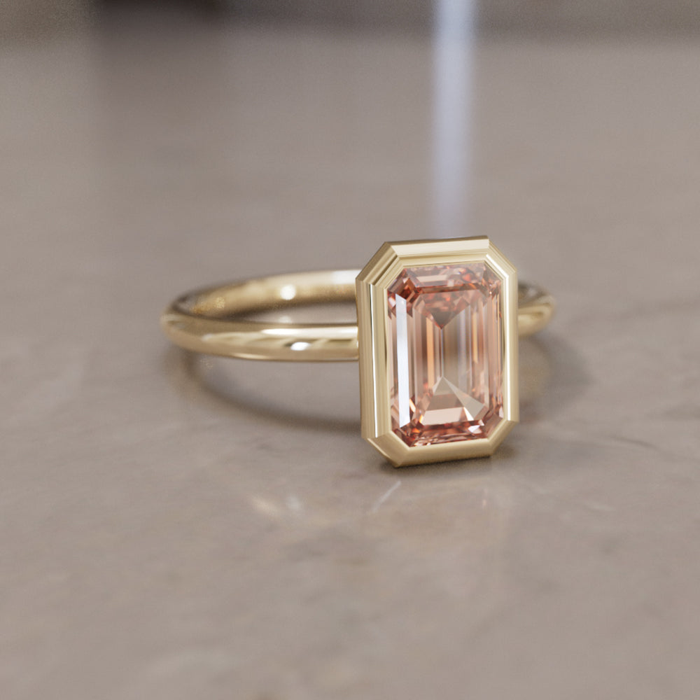 Lexie Emerald Cut Champagne Diamond Modern Unique Bezel Engagement Ring By Valley Rose