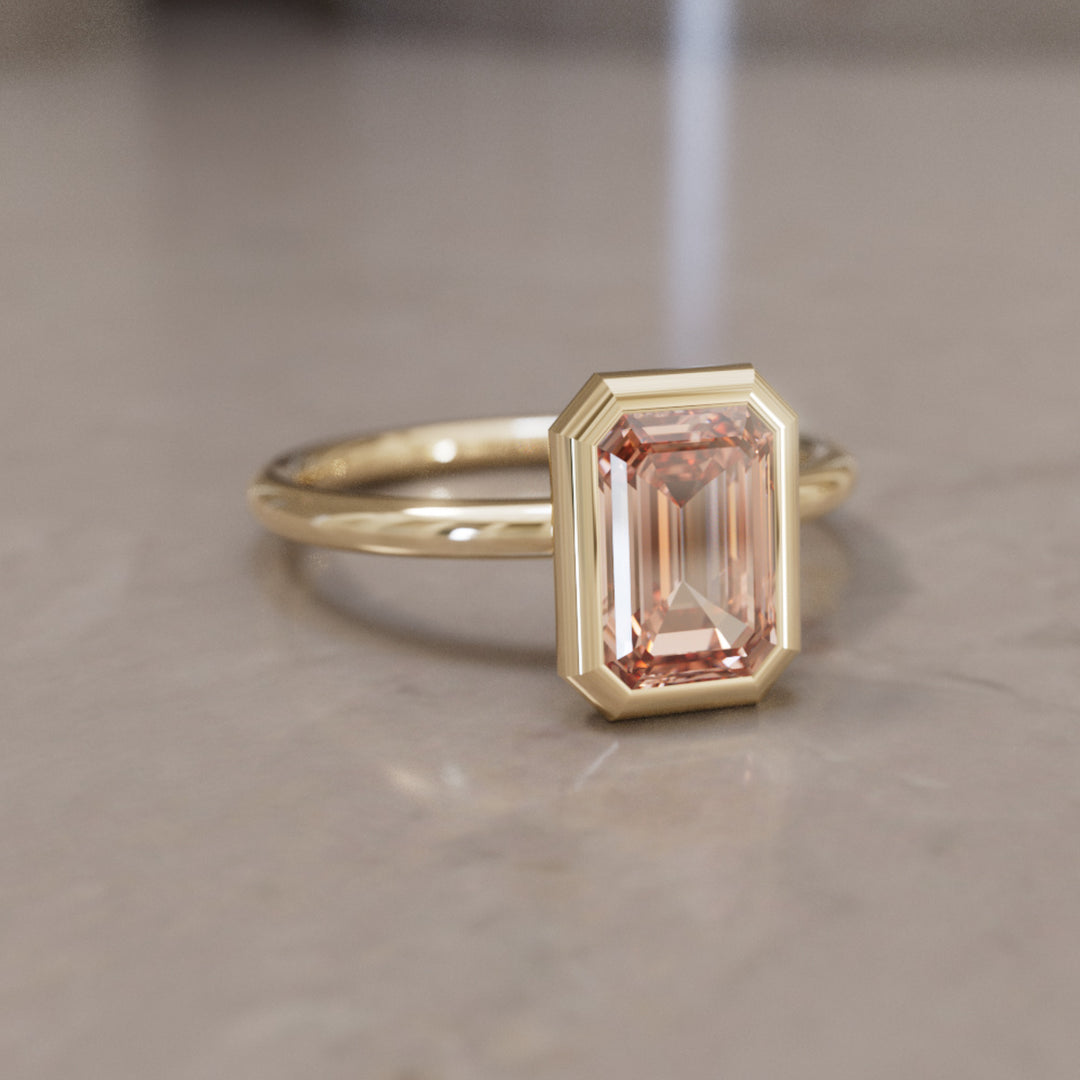 Lexie Emerald Cut Champagne Diamond Modern Unique Bezel Engagement Ring By Valley Rose