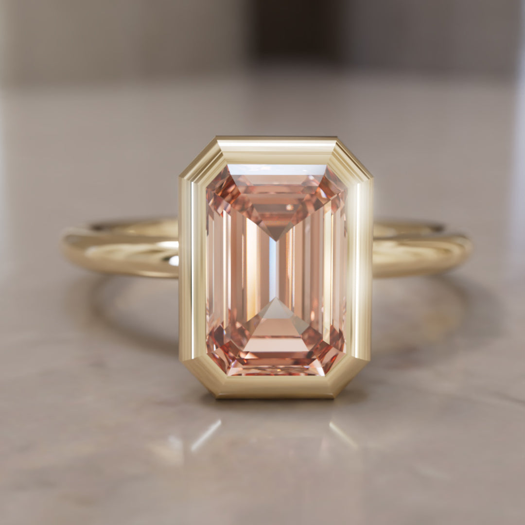 Lexie Emerald Cut Champagne Diamond Modern Unique Bezel Engagement Ring By Valley Rose