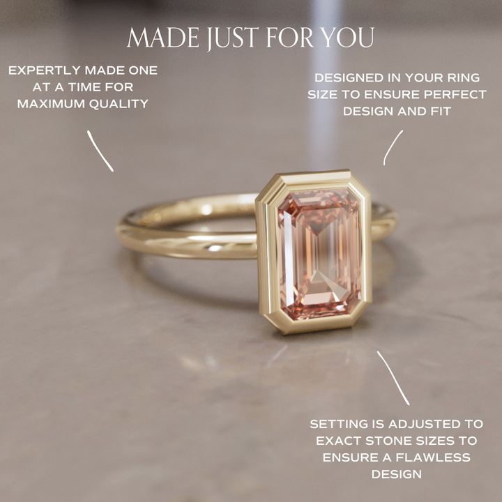 Lexie Emerald Cut Champagne Diamond Modern Unique Bezel Engagement Ring By Valley Rose