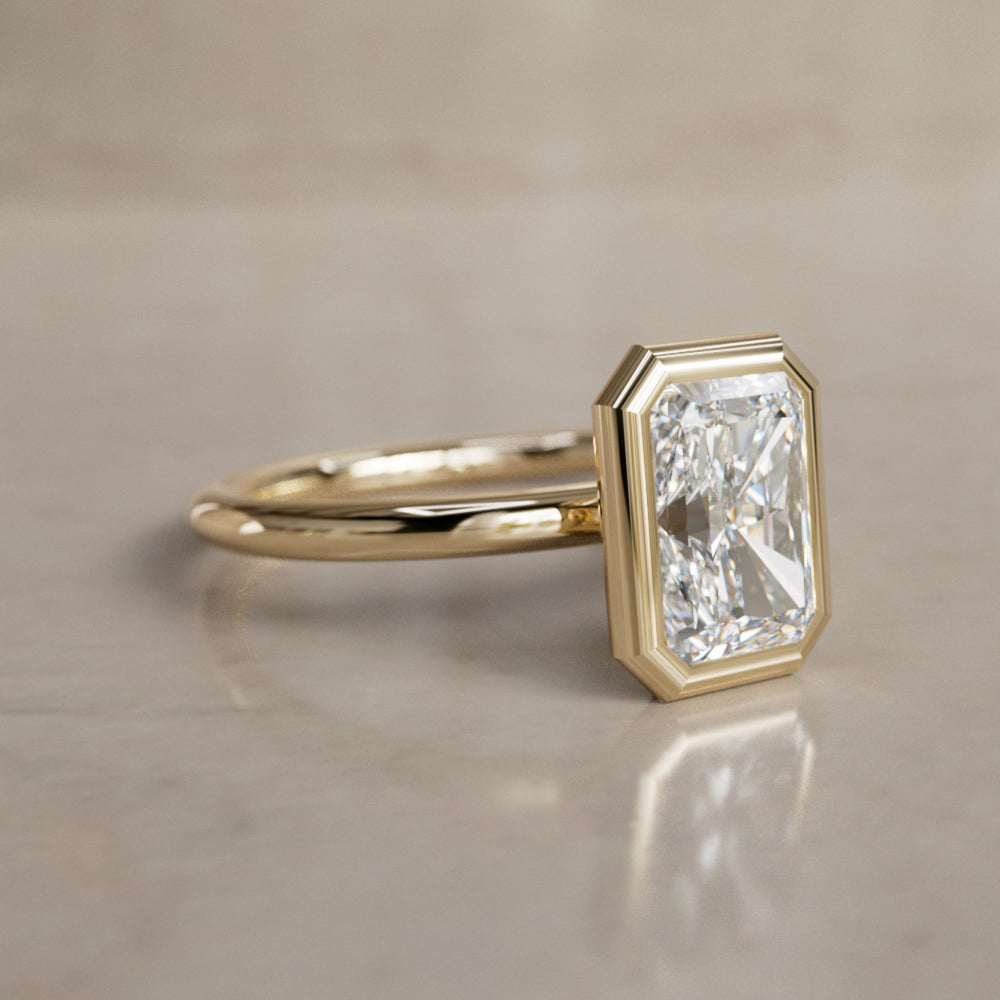 Unique Bezel Solitaire Engagement Ring, Radiant Cut Lab Created Diamond By Valley Rose