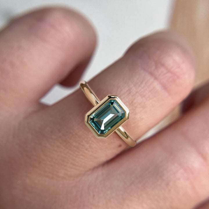 Lexie Emerald Cut Teal Sapphire Modern Unique Bezel Engagement Ring (Setting Only) By Valley Rose