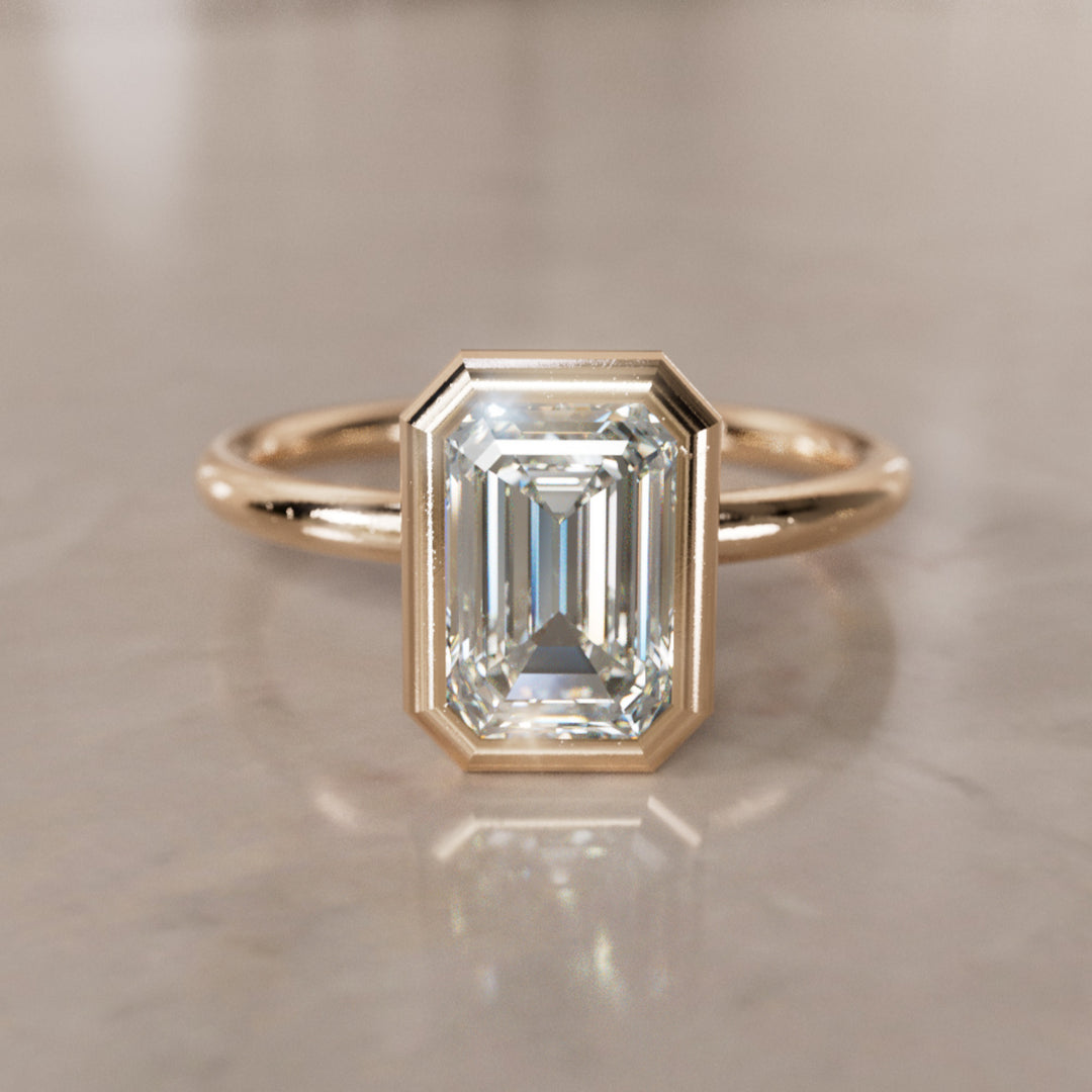 Inel de logodnă modern unic cu diamant tăiat smarald Lexie (doar montura)