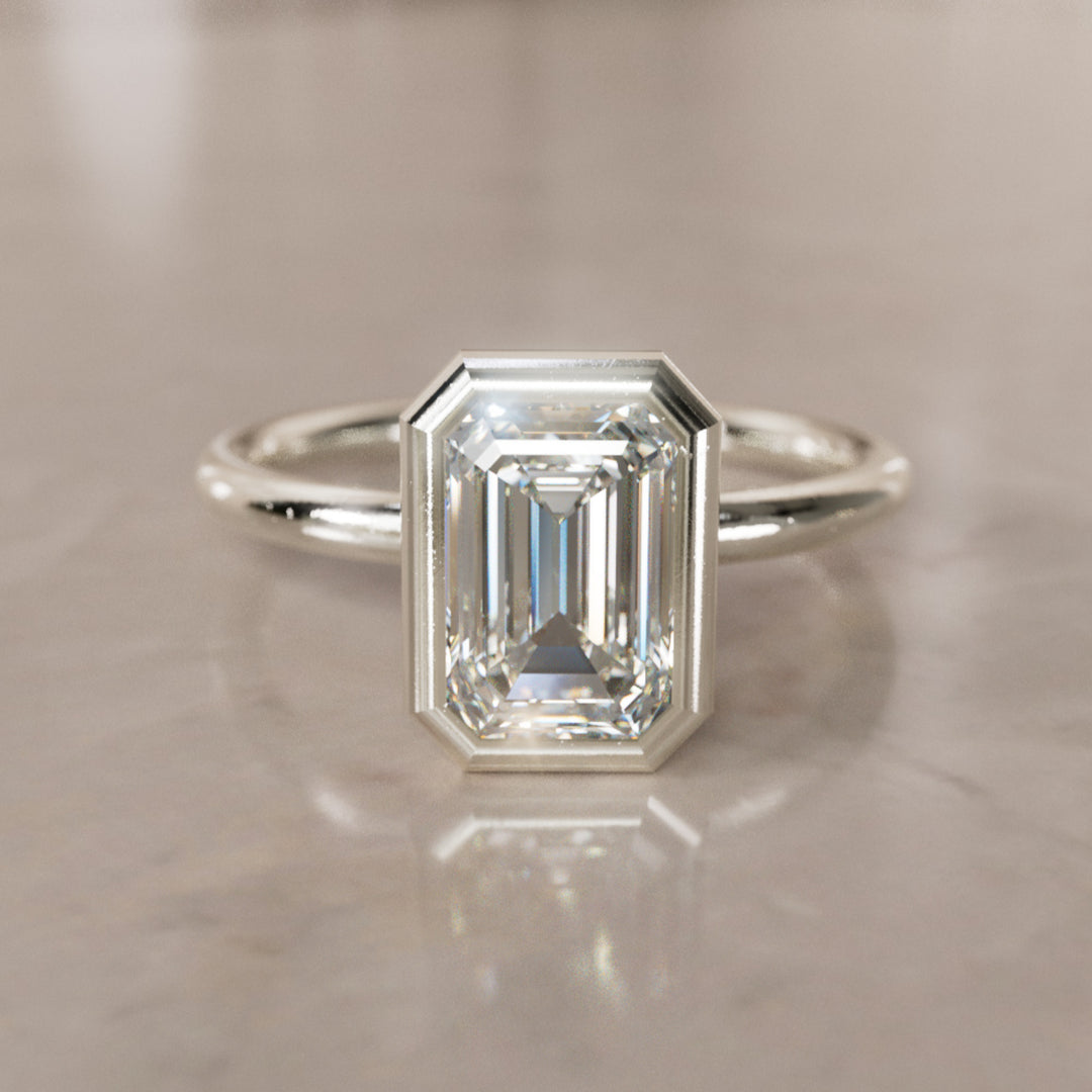 Inel de logodnă modern unic cu diamant tăiat smarald Lexie (doar montura)