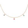 Libra Zodiac Gold Fringe Necklace with Grey Diamond and Pink and Teal Tourmaline 16" Chain By Valley Rose Ethical Jewelry