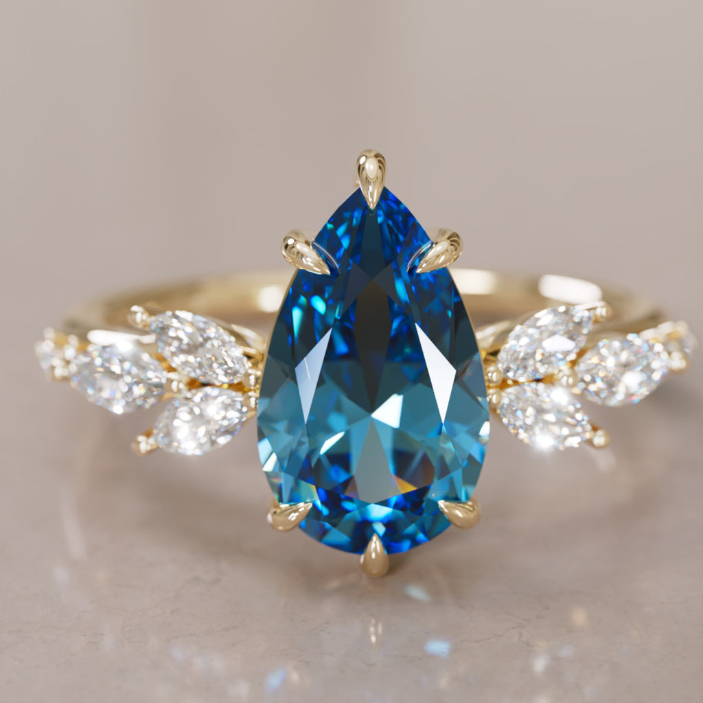 Lily Pear Blue Sapphire Engagement Flower Ring Nature Inspired By Valley Rose