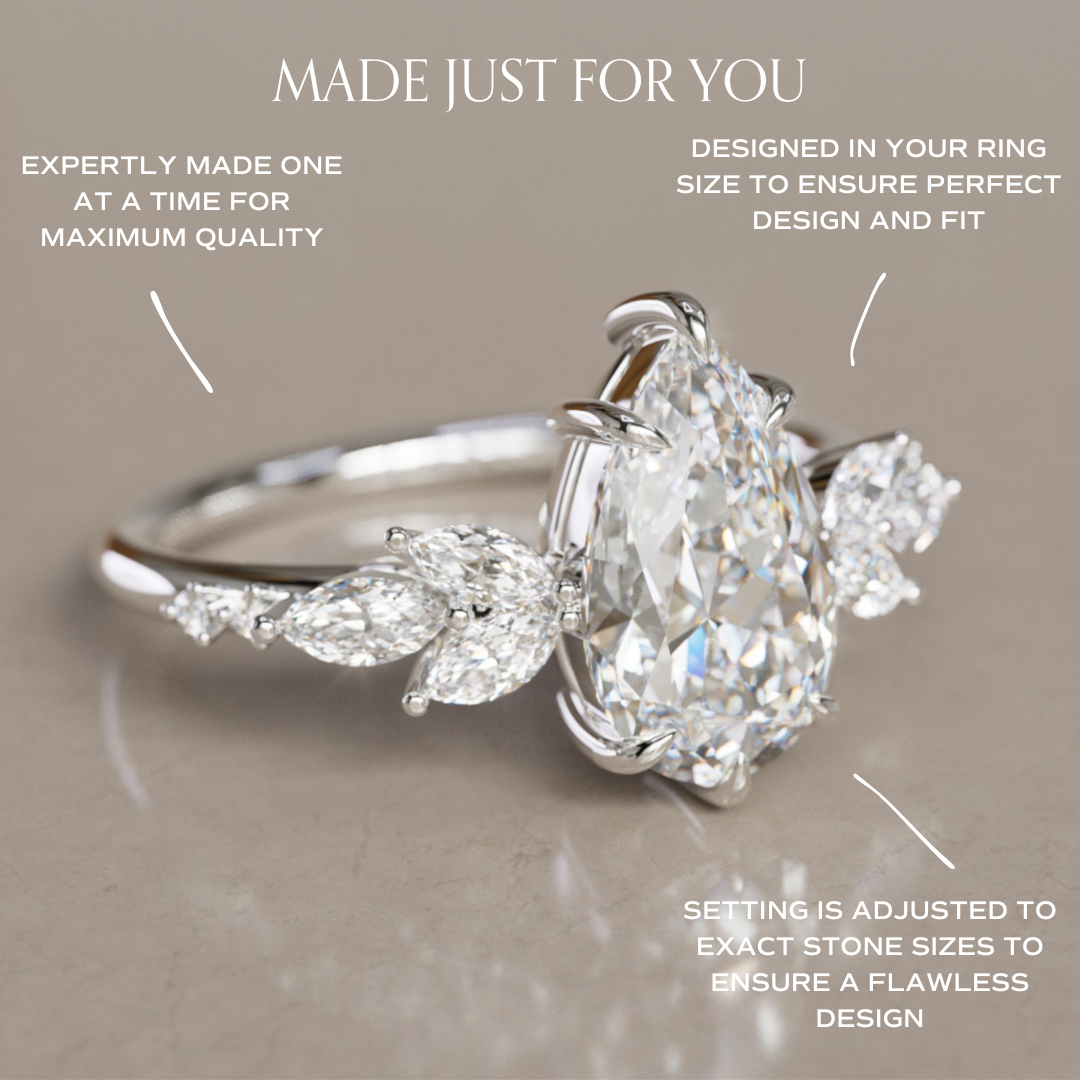 Lily Pear Diamond Engagement Flower Ring Nature Inspired By Valley Rose