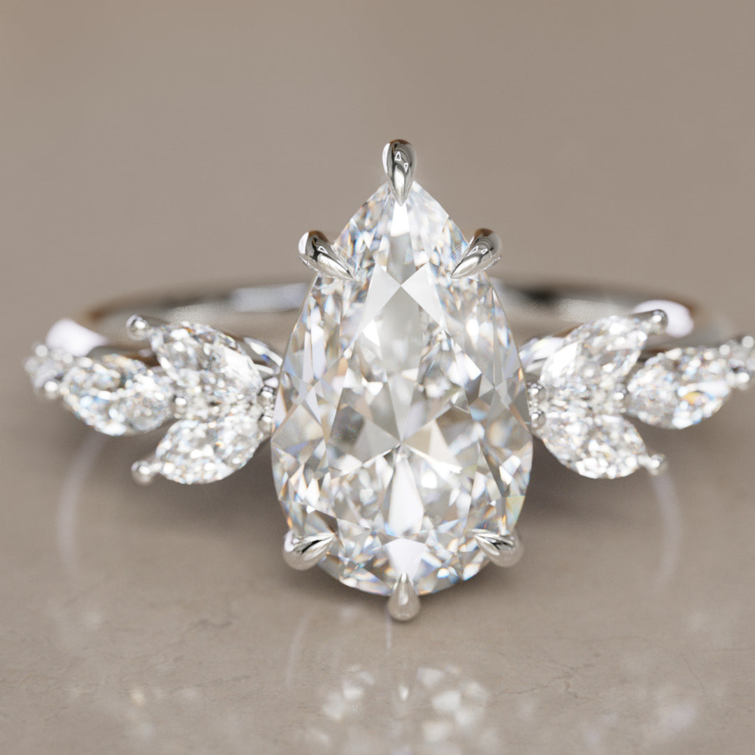 Flower Engagement Ring Nature Inspired with Pear Cut Diamond By Valley Rose