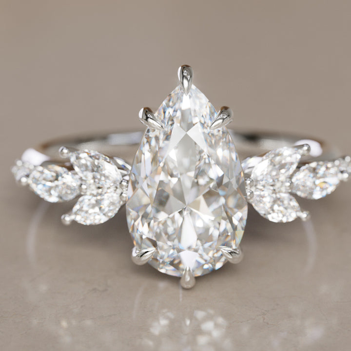 Flower Engagement Ring Nature Inspired with Pear Cut Diamond By Valley Rose
