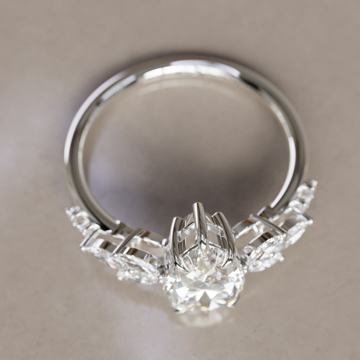Flower Engagement Ring Nature Inspired with Pear Cut Diamond By Valley Rose