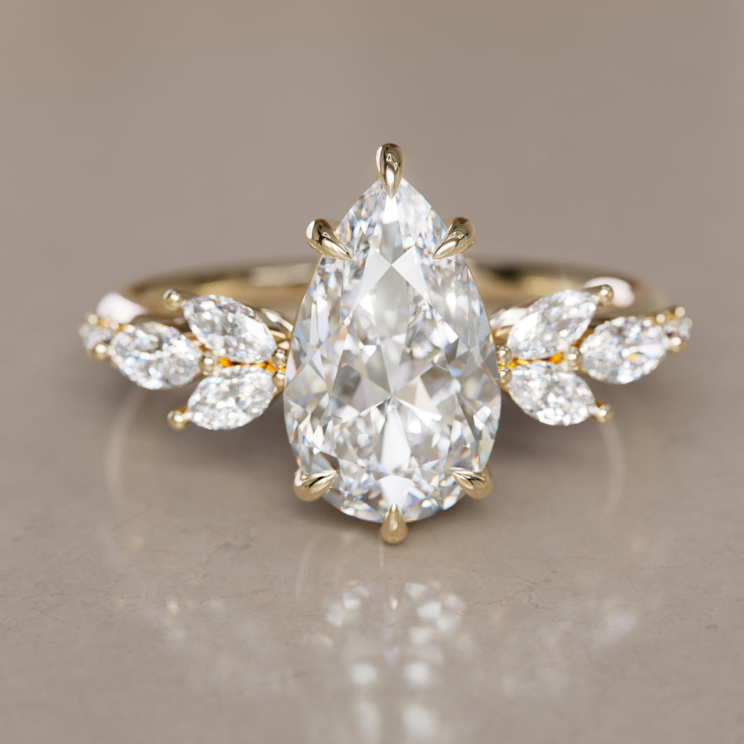 Flower Engagement Ring Nature Inspired with Pear Cut Diamond By Valley Rose