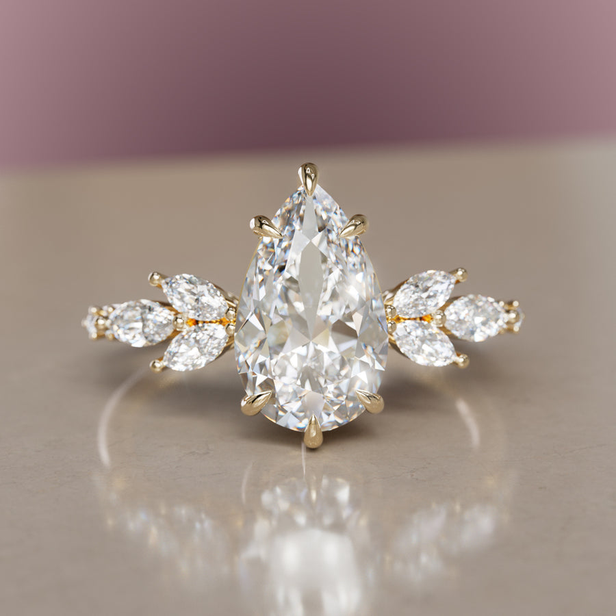 Flower Engagement Ring Nature Inspired with Pear Cut Diamond By Valley Rose