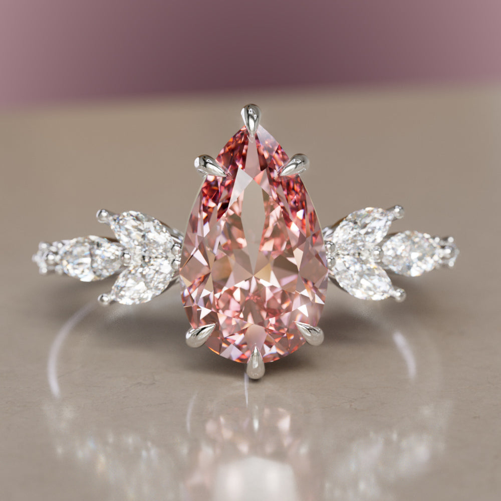 Flower Engagement Ring Nature Inspired with Pink Pear Cut Diamond By Valley Rose