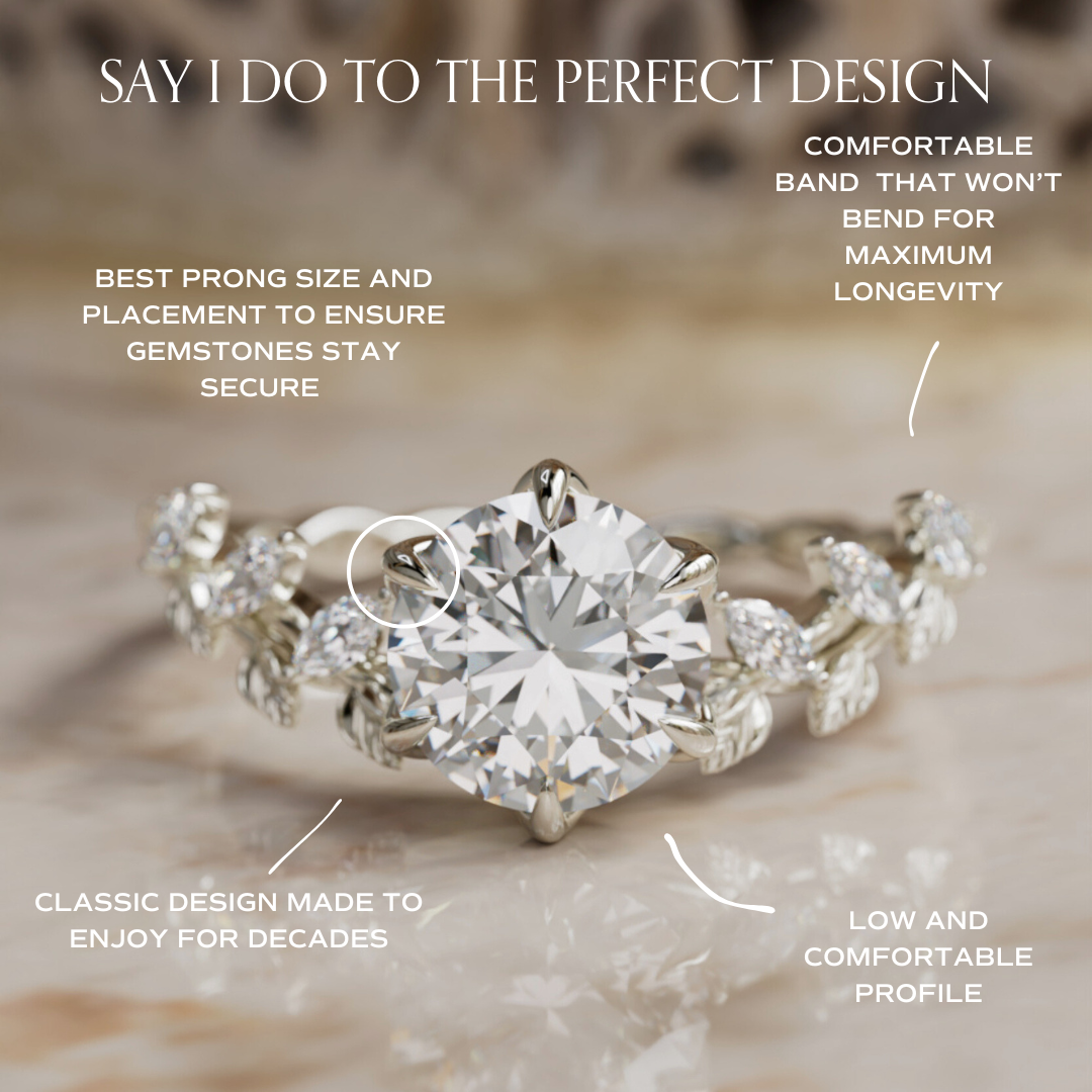 Liora Nature Inspired Vine and Petal Prong Round Lab Diamond Engagement Ring with Leaves By Valley Rose