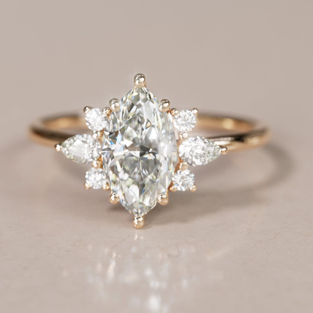 Lisa Marquise Diamond Flower Engagement Ring Nature Inspired (Setting Only)
