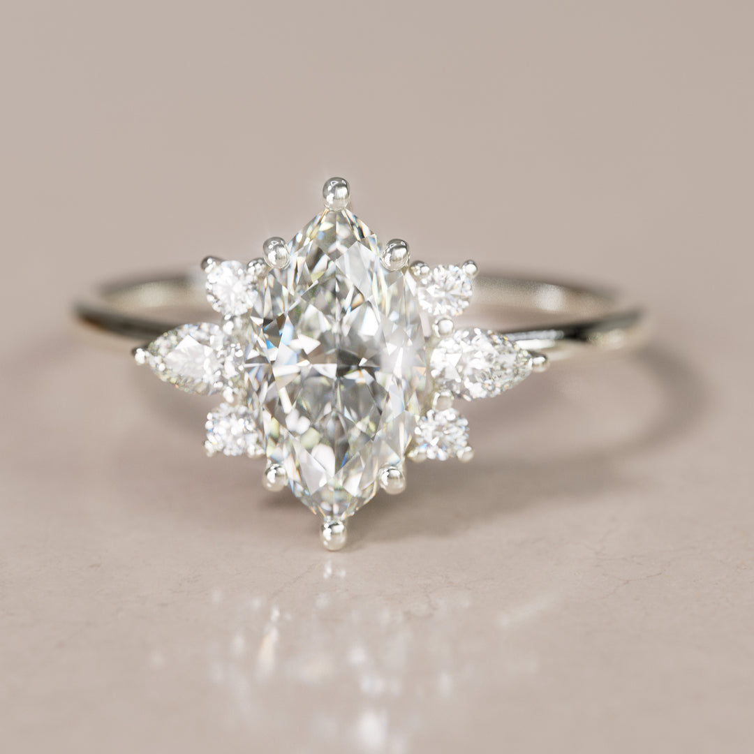 Lisa Marquise Diamond Flower Engagement Ring Nature Inspired (Setting Only)