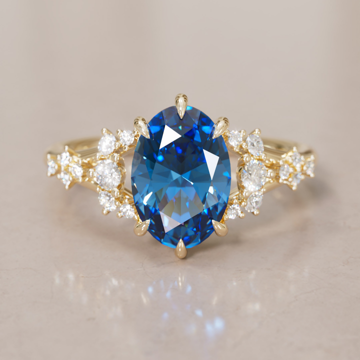 Unique Nature Oval Blue Sapphire Engagement Ring Lab Diamonds By Valley Rose
