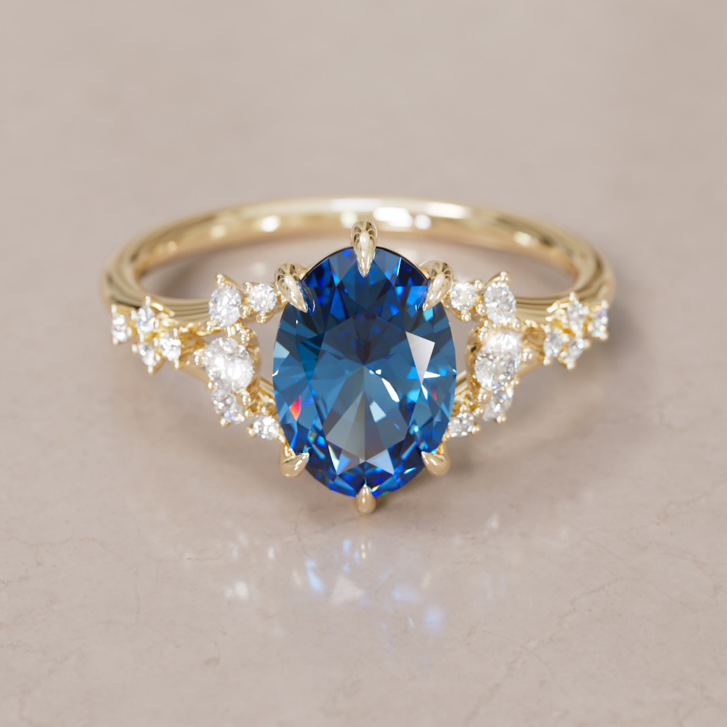 Lucette Oval Blue Sapphire Fantasy Unique Engagement Ring By Valley Rose