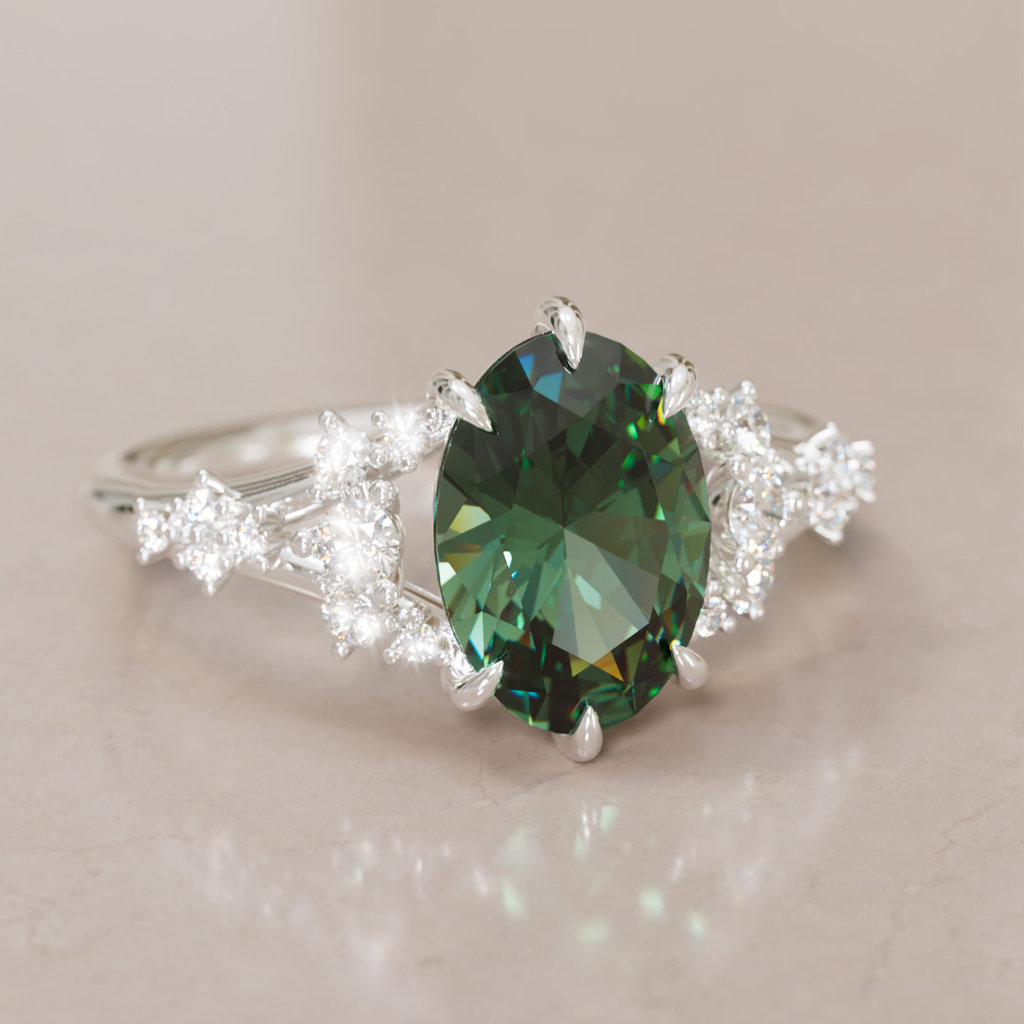 Lucette Oval Green Sapphire Fantasy Unique Engagement Ring By Valley Rose