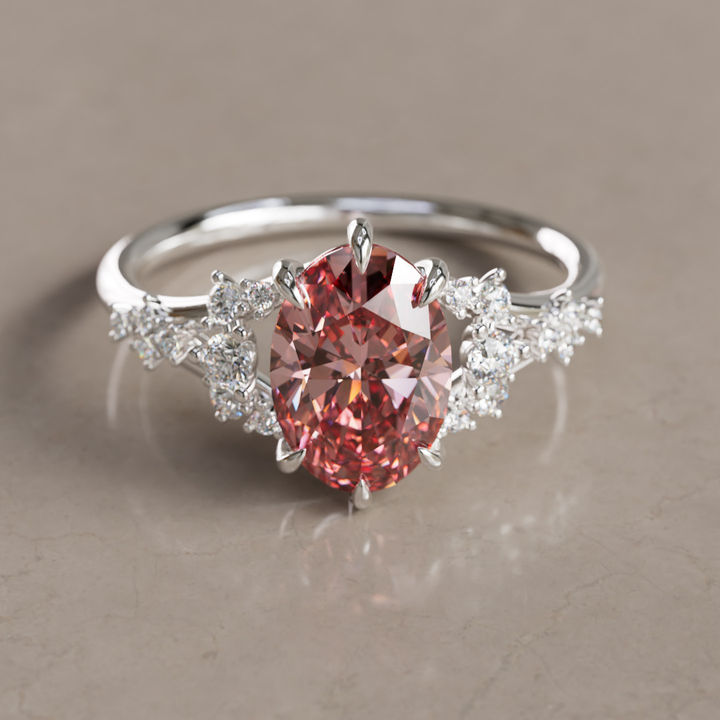 Unique Nature Oval Pink Lab Created Diamond Engagement Ring By Valley Rose