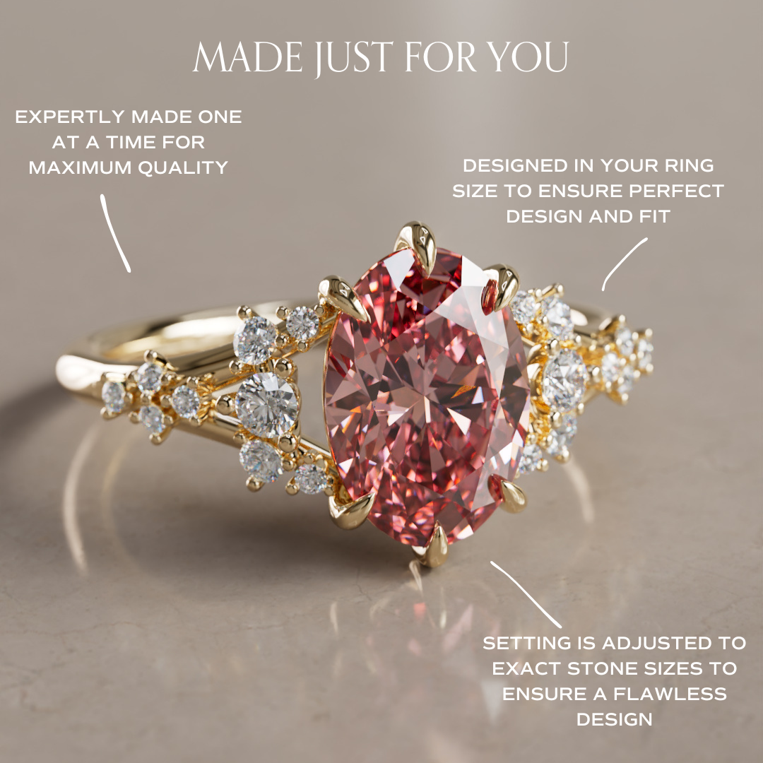 Unique Nature Oval Pink Lab Created Diamond Engagement Ring By Valley Rose