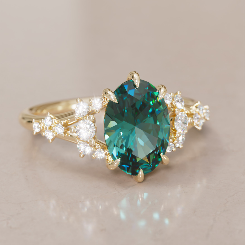 Lucette Oval Teal Sapphire Fantasy Unique Engagement Ring By Valley Rose