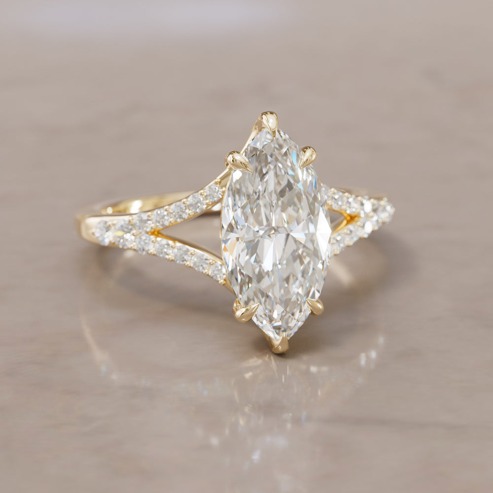 Unique Split Shank Engagement Ring with Marquise Diamond By Valley Rose