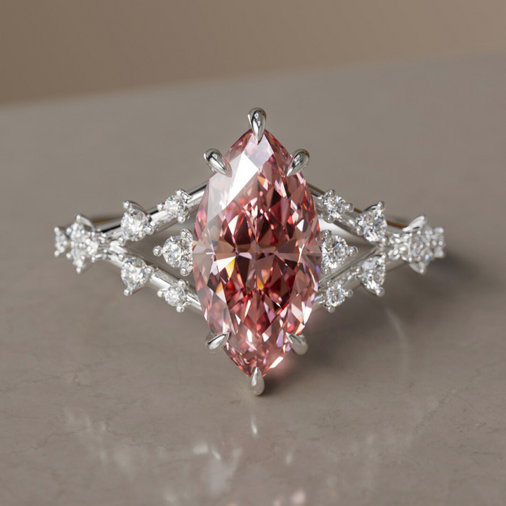 Alternative Marquise Engagement Ring Split Shank with Lab Diamonds By Valley Rose