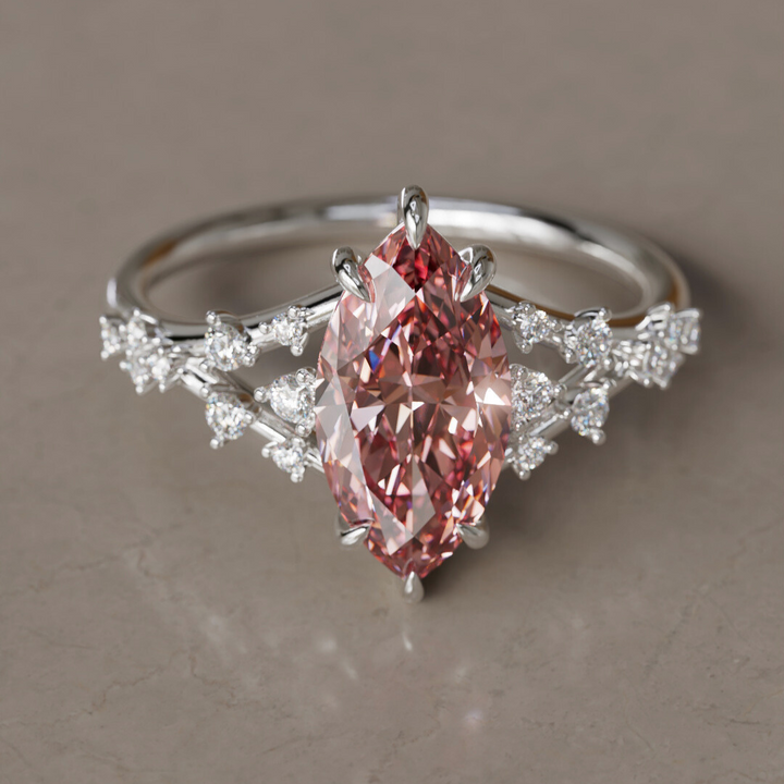 Alternative Marquise Engagement Ring Split Shank with Lab Diamonds By Valley Rose