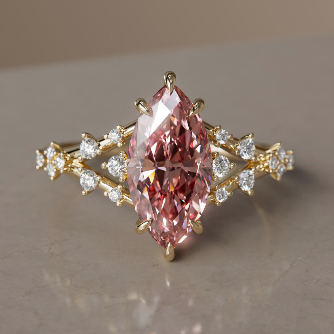Alternative Marquise Engagement Ring Split Shank with Lab Diamonds By Valley Rose