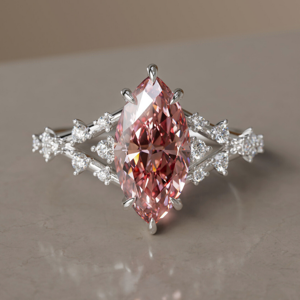 Luminara Marquise Pink Lab Diamond Alternative Engagement Ring By Valley Rose