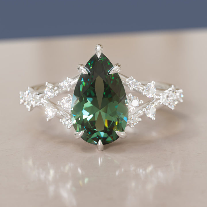 Lysandra Pear Green Sapphire Alternative Engagement Ring