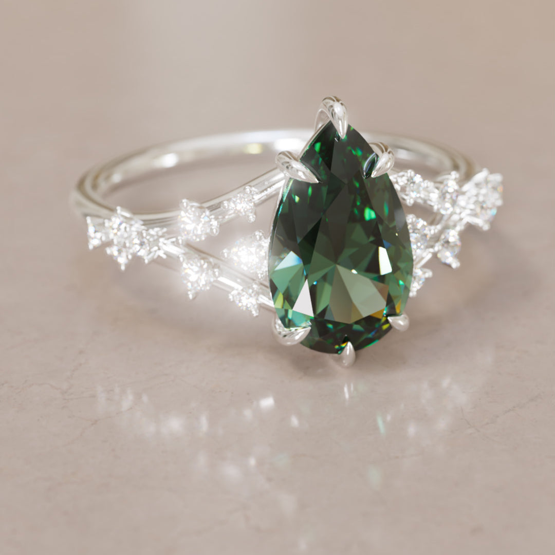 Lysandra Pear Green Sapphire Alternative Engagement Ring