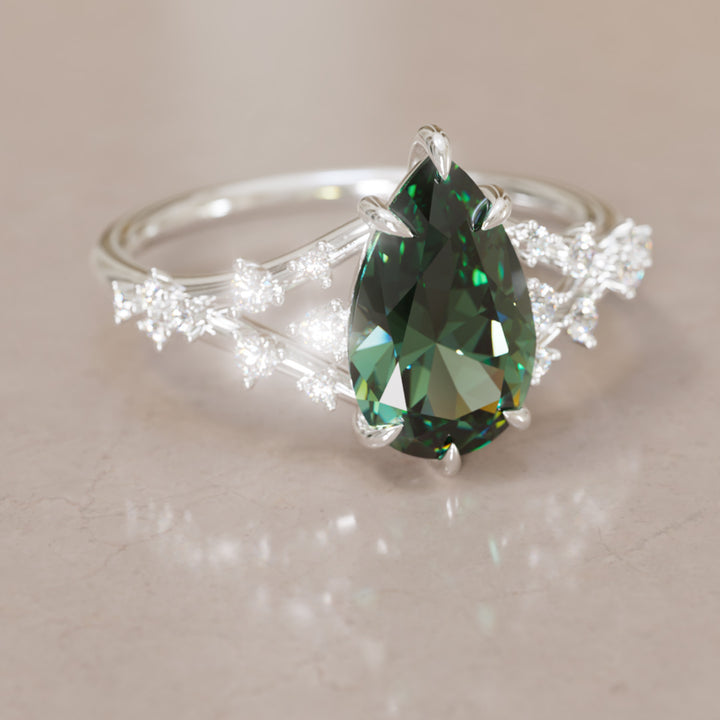 Lysandra Pear Green Sapphire Alternative Engagement Ring