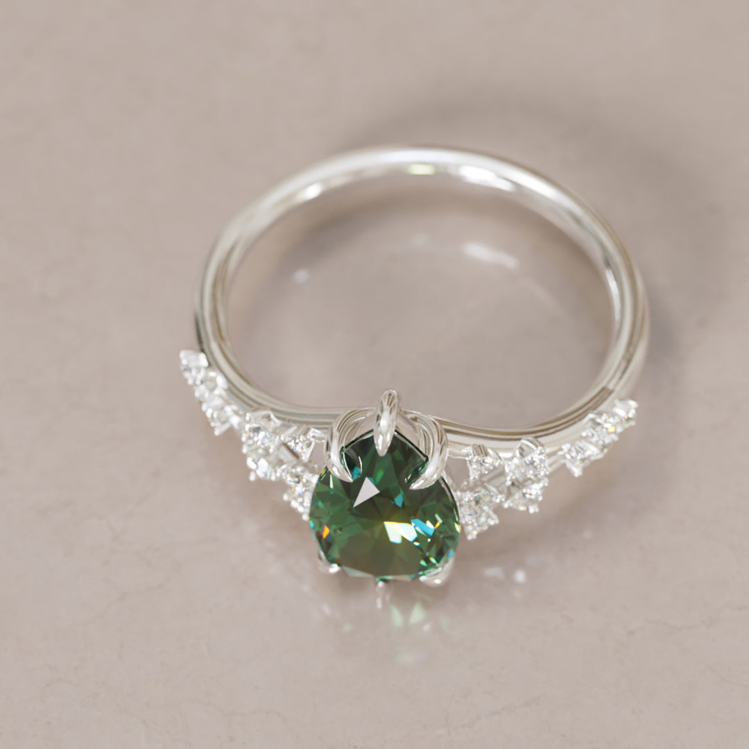 Lysandra Pear Green Sapphire Alternative Engagement Ring
