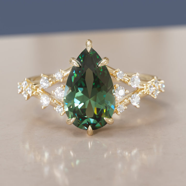 Lysandra Pear Green Sapphire Alternative Engagement Ring