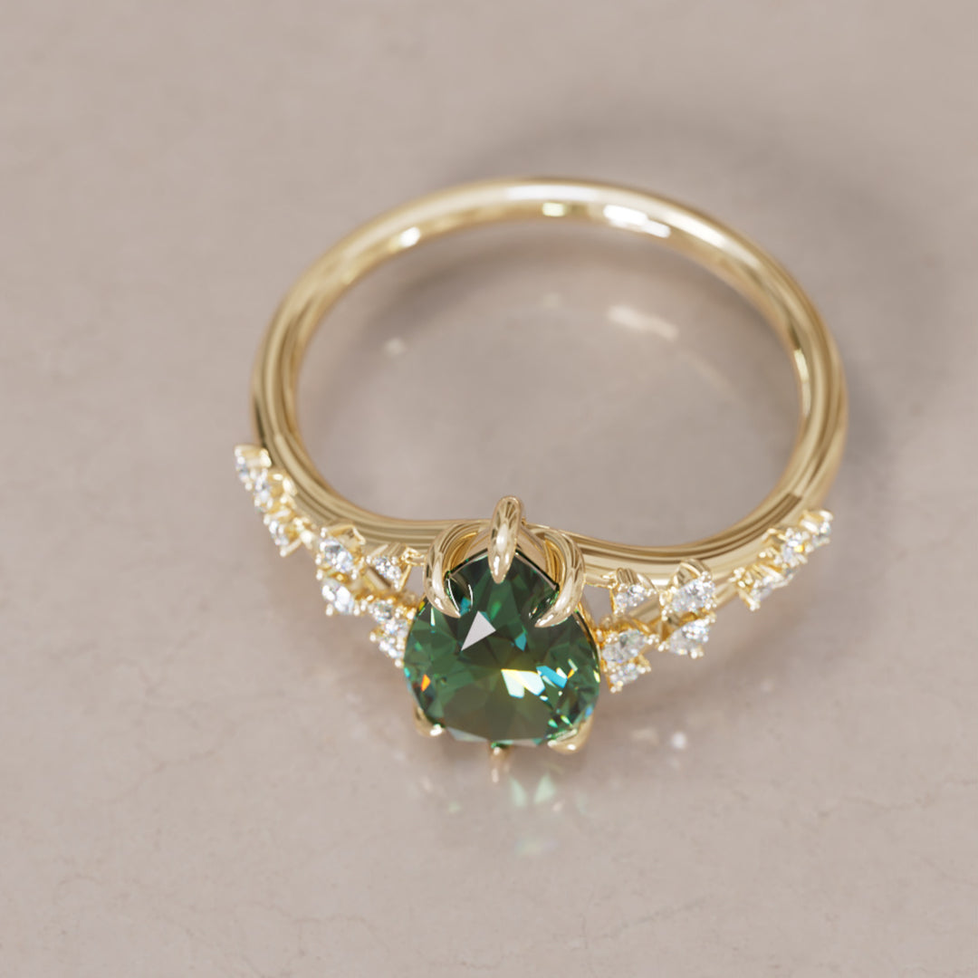 Lysandra Pear Green Sapphire Alternative Engagement Ring