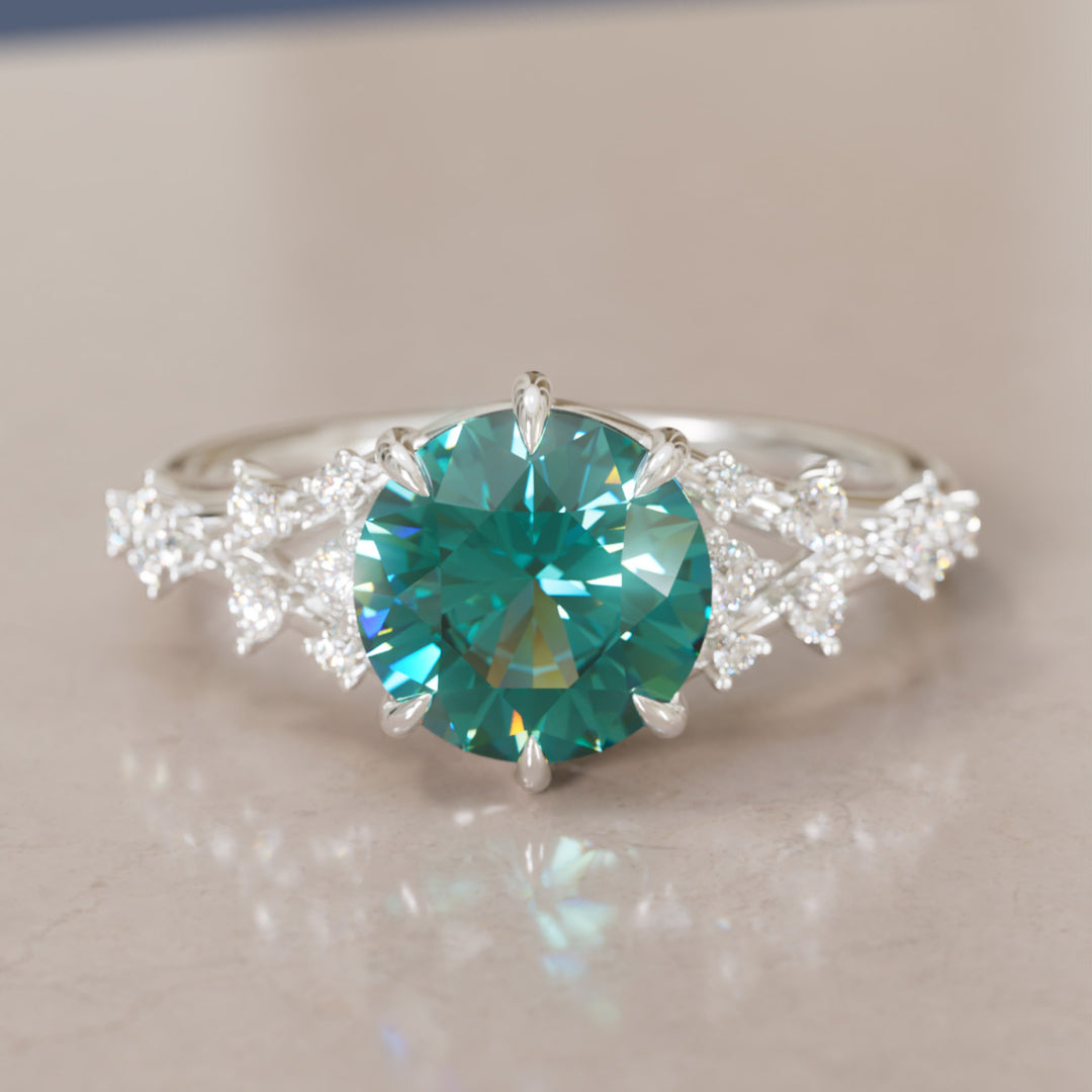 Callista Round Teal Sapphire Alternative Engagement Ring