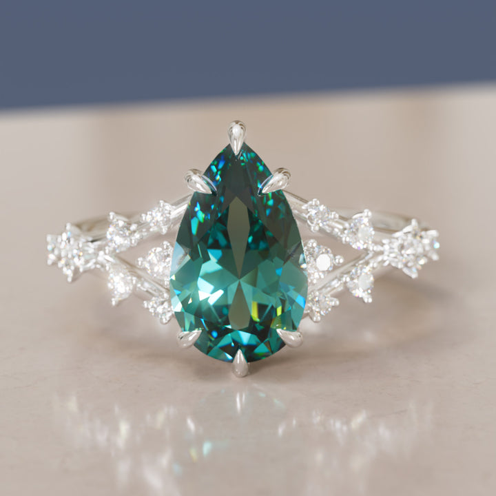 Lysandra Pear Teal Sapphire Alternative Engagement Ring