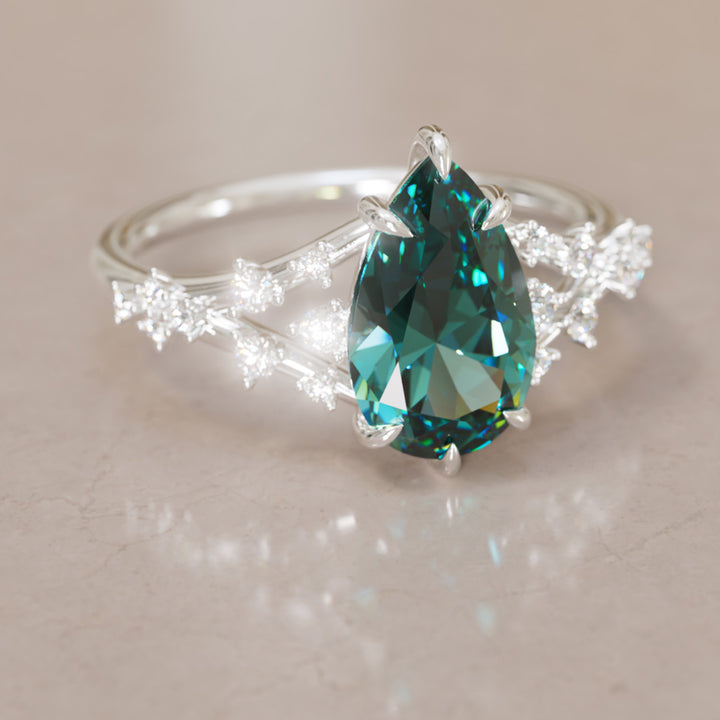 Lysandra Pear Teal Sapphire Alternative Engagement Ring