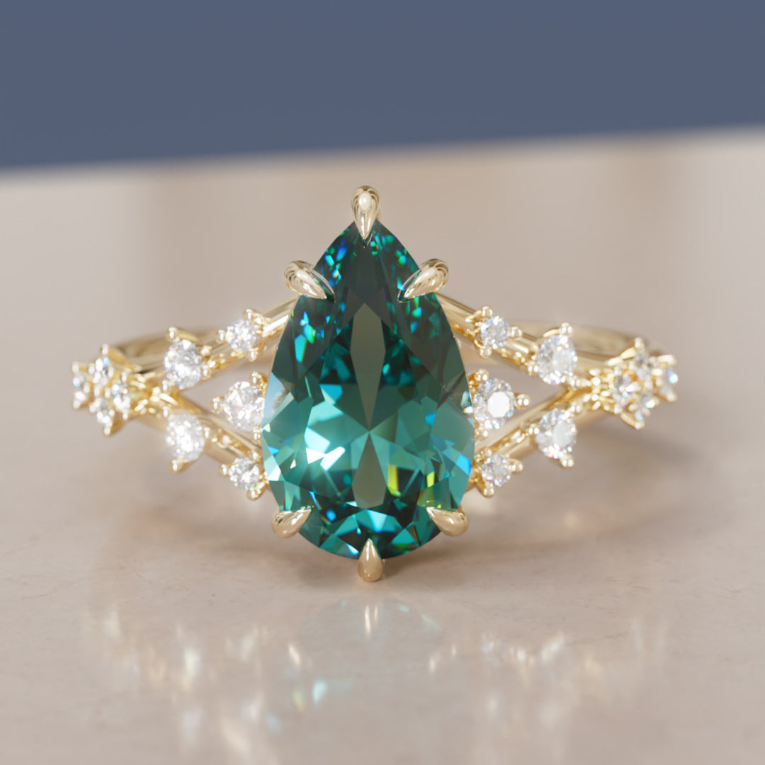 Lysandra Pear Teal Sapphire Alternative Engagement Ring