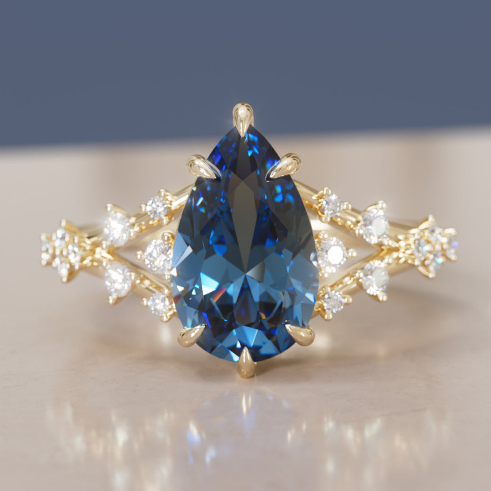 Lysandra Pear Blue Sapphire Alternative Engagement Ring By Valley Rose